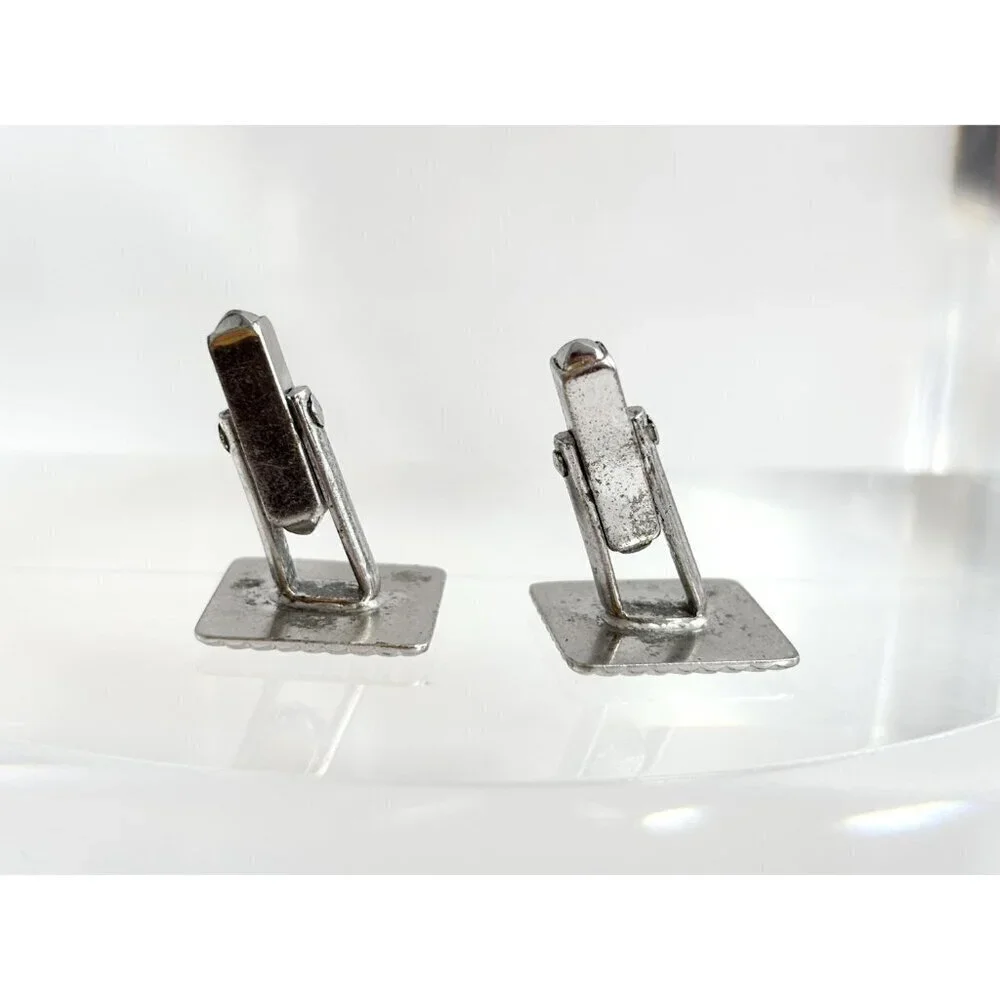 Art Deco Square Shaped Carved Sterling Silver Men's Classic Cuff Links